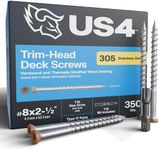 US4 - #8 x 2-1/2" Cedar Stainless Steel Trim Head Screws | Self-Drilling Screws for Decking, Flooring & Siding | T15 Star Drive | 305 Stainless Steel (350, #8 x 2.5 Inches)