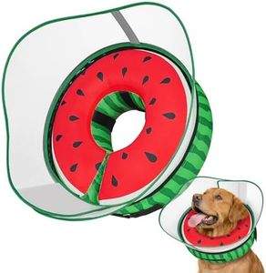 Raised Inflatable Dog Cone After Surgery - Adjustable Recovery Donut Collar with Neck Strap and Removable Anti-Licking Shield - Soft Dog Cone Alternative for Small Medium Large Dogs (Watermelon,XL)