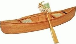 Hand-Crafted Wooden Canoe with Caneseat, Miniature Replica 11-inch