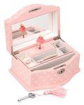 Elle Jewelry Box - Ballerina Jewelry Organizer and Swan Lake Wind-Up Music Box for Girls and Teens, Accessories and Keepsake Wooden Storage with Lock and Mirror, Charming Room Decor and Gift, Large