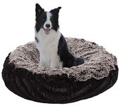 BESSIE AND BARNIE BAGELETTEZ-MF-BP-MD Black Puma/Midnight Frost Luxury Shag Ultra Plush Faux Fur Bagelette Pet/Dog Bed (Multiple Sizes)