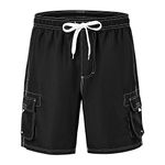 YSENTO Men's Swim Shorts Plus Size Bathing Suits Swimming Trunk Cargo Shorts Quick Dry Board Shorts with Mesh Liner Black L