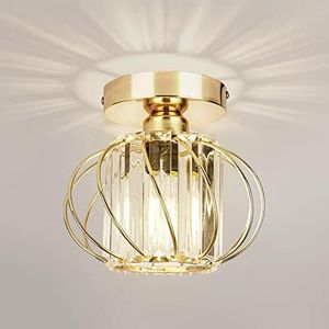 FRIDEKO HOME Modern Crystal Ceiling Light - LED Crystal Chandelier Metal Cages Lampshade E27 Lamp Socket 12 W Mini Round Pendant Light Ceiling Lamp for Kitchen Living Room Bedroom Gold