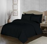 100% Egyptian Cotton Duvet Cover Set |200 Thread Count Plain Dyed Duvet Quilt Cover Set With Free Pillowcases| Non-Iron Easycare Bedding Set - Single Double King Super King Sizes (Black, King)