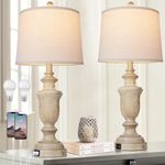 25.6" Farmhouse Table Lamps Set of 2 with USB Charging Port for Rustic Living Room Retro Bedroom,3-Way Dimmable Touch Lamp Resin Bedside Lamps for Nightstand Side End Table,Color 1