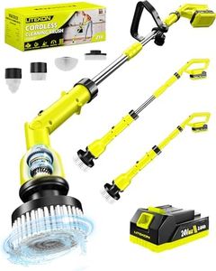Electric Spin Scrubber with 3+ Hour Long Lasting Battery, 1000W/1200RPM High Power Cordless Clean Brush with 50IN Adjustable Long Handle, 4 Replacement Head for Bath/Tub/Tile/Floor, RyobiGreen