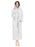 PAVILIA Women Hooded Plush Soft Robe | Fluffy Warm Fleece Sherpa Shaggy Bathrobe, White, Small-Medium