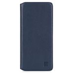 32nd Classic Series 2.0 - Real Leather Book Wallet Case Cover for Motorola Moto Edge (2021), Real Leather Design with Card Slot, Magnetic Closure and Built in Stand - Navy Blue