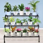 GROWING ART 3 Step Rubberized Base Planter Stand for Multiple Plants and Pots Stand, Indoor Shelf Holder Rack, Gardening Stand,Indoor Outdoor ( Black)