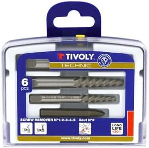 TIVOLY - Kit Extracteurs de Vis Cassée - 5 Extracteurs HCS : N1-N2-N3-N4-N5 + 1 X-Out N2 - Pour Extraction de Vis et Goujons M4 à M18