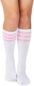 Durio Thigh High Socks Knee High Socks Sports Athletic Running Long Tube Socks for Women with Triple Stripes Casual Stockings 1 Pack White Pink One Size