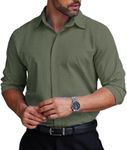 COOFANDY Mens Button Down Long Sleeve Shirts Work Office Clothes Fall Summer 2024 Fashion Untucked Travel Shirt Slim Fit Anti-Wrinkle Uniform Dress Shirt Army Dark Oliver Green Medium