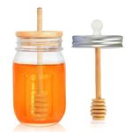 GIVAMEIHF16oz Honey Pot,Glass Honey Jar with Dipper-Extra Mason Jar Honey Dipper Lid,Glass Honey Dispenser,Honey Containers,Honey Jars for Storing and Dispensing Honey,Thank You Gift