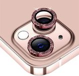 CASESILY for Apple iPhone 13 Camera Lens Protector Premium Tempered Glass Aluminum Metal Alloy Lens Ring Cover,Ultra-Thin,Easy Installation (Sparkling Glitter Series)- Glitter Pink