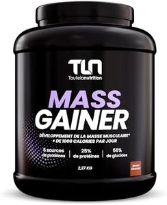 MASS GAINER | Gainer Prise de Masse Musculation | +1500 kcal par jour | 5 Sources de Protéines + 2 Sources de Glucides + MCT | 22 Portions de Boisson Shaker Goût Chocolat | 2,27 kg | TLN