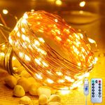 Minetom USB Fairy Lights Plug in, 33 ft 100 LED Twinkle String Lights with Remote and Timer, Waterproof 8 Modes Starry Lights for Indoor Wreath DIY Party Wedding Christmas Decoration, Warm White