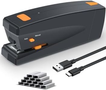 Portable Rechargeable Automatic Electric Stapler, 25 Sheet Capacity, Quiet Operation, Jam-Free and Easy Reload, Includes 1000 Staples, Black