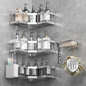 AceMining Shower Caddy, 5 Pack Silver (SML+2) Bathroom Shelves, Adhesive Shelf Storage No Drilling, 201 Stainless Steel Shower Organiser, Rust-Resistant Caddy Corner, Soap Holder, Bathroom Accessory