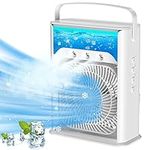 Portable Air Cooler 4-In-1 Mini Mobile Air Conditioner Fan, Air Cooling Fan and Humidifier, 7 Colors LED Night Lights with 3 Fan Speeds Personal Evaporative Coolers, Air Conditioning for Home Office