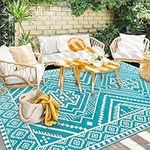 Capslpad Outdoor Rug for Patio 150x245cm Waterproof RV Camping Rug Reversible Plastic Straw Rug Portable Boho Picnic Carpet Rug for Patio Porch Backyard Beach Tent RV Camping Terrace Garden Decor,Blue