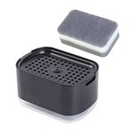 Obsoorth 10oz Dish Soap Dispenser for Kitchen Sink with Sponge Holder Push Down Pump Caddy Tray Container Set Dishwashing Liquid Detergent Organizer on Countertop Travel Trailer - Black