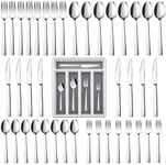 LIANYU 40-Piece Silverware Set with Organizer Tray, Stainless Steel Square Flatware Cutlery Set for 8, Tableware Eating Utensils for Home Restaurant, Dishwasher Safe, Mirror Finished