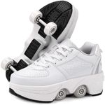 Roller Skate Shoes for Girls, Kids, Women, Men，Double-Row Skating Shoes，Retractable Wheels Sneakers，Adjustable Parkour Roller Skates，Deformation Sneakers Outdoor