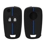 kwmobile Car Key Cover Compatible with Vauxhall (Opel) Chevrolet 2 Button Car Flip Key Key Cover - Silicone Protective Car Key Fob Case - Black/Blue