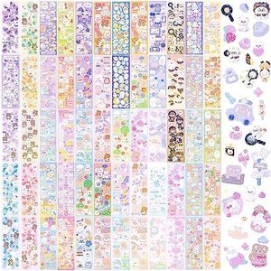 HINZIC 60 Sheets Korean Stickers Kpop Deco Stickers for Photocard Self Adhesive Colorful Stickers Cute Korean Stickers with Rabbit Bear Flower Cake for DIY Arts Craft Cards Scrapbooking Gift