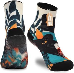 RANDY SUN Ankle Quick-Dry Barefoot Beach Socks with Anti-Slip TPE Sole, Breathable Lightweight Shoes for Sand, Seamless Aqua Socks, Black Leopard Size 27