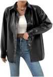 MakeMeChic Women's Faux Leather Shacket Jacket Long Sleeve Button Down Collar Biker Coat Black Large