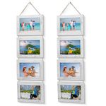 Houseables Collage Picture Frame, Hanging Photo Frames, 10.16 cm x 15.24 cm Prints, 2 PK, 4 Frame Set, White, Whitewash, Wood, w/Glass, Twine, Hanger, Rustic Style, Country Chic, Landscape, Farmhouse Decor