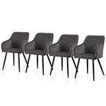 TUKAILAi Dining Chairs Set of 4 Grey Kitchen Chairs Upholstered Velvet Leisure Armchair with Backrest and Sturdy Metal Legs, Lounge Reception Corner Chairs for Home Living Dining Room Office