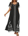 Bsubseach Kaftan Dresses for Women Swimsuit Coverup Beach Caftans Cover Ups for Swimwear Loungewear Bird Embroidery Black