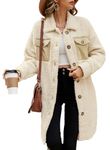 EVALESS Fuzzy Fleece Jackets for Women Fashion Long Sleeve Lapel Button Down Long Teddy Coat Faux Fur Warm Winter Outwear, 1b Beige, X-Large