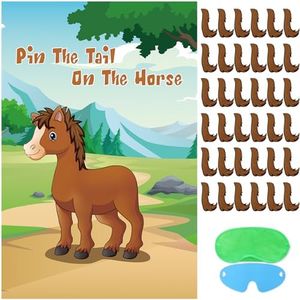 Hxezoc Pin The Tail On The Horse Game for Kids Large Horse Poster Party Games for Kids Birthday Party Decorations Horse Party Games Supplies - 36 Tails Stickers