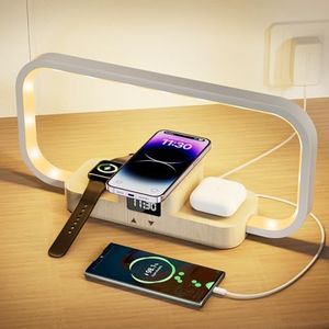 Lampada da Comodino con Caricabatterie Wireless 3 in 1, Lampada da Tavolo LED Controllo Tattile, 5 Modalità di Colore Dimmerabile, Lampada da Scrivania con Ricarica Wireless per iPhone/AirPods/iWatch