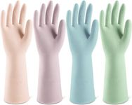 ThxToms 4 Pairs Reusable Rubber Gloves, 13" Natural Latex, 10mil Thick Dishwashing & Cleaning Gloves, Non-Slip, Multi-Color