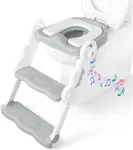 bebeleh Musical & Sound Toddler Potty Training Seat w/Step Stool Ladder - Collapsible & Adjustable Toilet, Pre Assembled Toddler Toilet Seat w/Music & Sounds - Splash Guard & Anti-Slip Steps - Gray