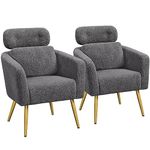 Yaheetech Tub Chair, Cozy Living Room Chair with Adjustable Headrest, Boucle Armchair with Lumbar Pillow and Golden Legs, Modern Accent Chair for Bedroom Lounge Waiting Room Office, 2 PCS, Dark Grey