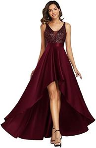 Ever-Pretty Women's Sequin A-line High Low V-Neck Formal Prom Gowns Burgundy US24