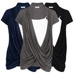 Free to Live 3 Pack Nursing Tops Breastfeeding Shirts Criss Cross Tops for Women Fall Maternity Clothes Short Sleeve Cardigan, Black, Charcoal, Navy, XX-Large