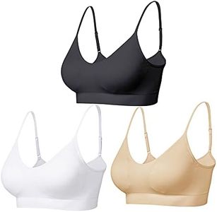 Comfyin Padded Bralette for Women Straps Sleep Bras Seamless Yoga Sport Bras 3 Pack, Black*beige*white, Large