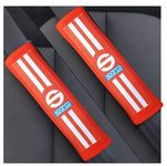 CARIZO 2Pcs. Seat Belt Shoulder Pads for Comfort, Embroided Logo Leather Car Seat Belt Pads Safety Belt Cover (Sparco Red & White) Compatible withMaruti Suzuki Baleno (Type-I) 1999-2007