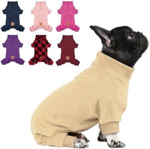cyeollo XXXL Fleece Dog Pajamas, Soft Dog Pjs for Large Dogs Thermal Doggie Onesie Stretchy Doggy Sweaters Winter Dogs Coat Pet Jammies Doggie Clothes Female & Male, Beige 3XL