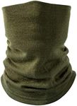 100% Merino Wool Neck Gaiter for Men and Women, Double Layer Seamless Neck Warmer for Skiing Cycling & Winter Sports, Army Green, One Size