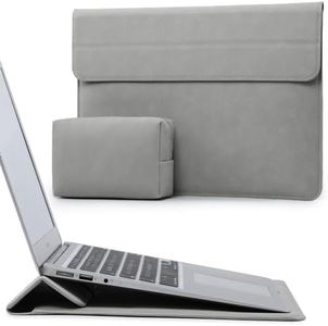 HYZUO 13.3-14 Inch Laptop Sleeve Case with Stand Feature for MacBook Pro 14 M3/M2/M1 Pro/Max A2992 A2918 A2779 2021-2024, 13.8/13.5 Surface Laptop, MacBook Air 13 2012-2017, with Pouch, Light Grey