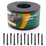 Black Plastic Garden Landscape Edging, 5” Tall Border Coil, Flexible and Strengthened with Anti-UV Treatment (60ft with 18pcs stakes)