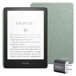Kindle Paperwhite Essentials Bundle including Kindle Paperwhite (16 GB) - Fabric Cover - Agave Green, and Power Adapter