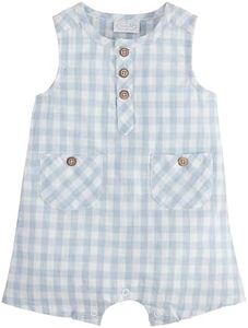 Mud Pie Children's Gingham Shortall - Blue; 6-9M